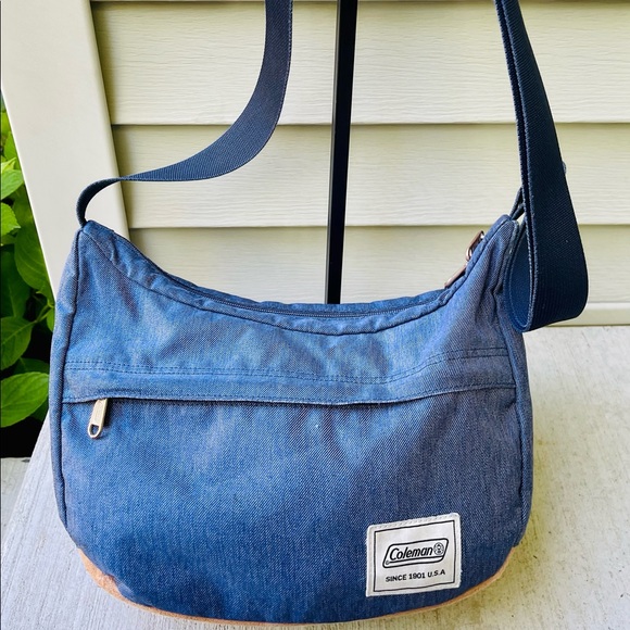 RARE Vintage Coleman Crossbody Shoulder Purse Blue Canvas - Picture 1 of 5